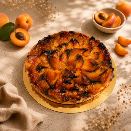 Tarte aux pêches sur pâte sucrée et crème d'amande